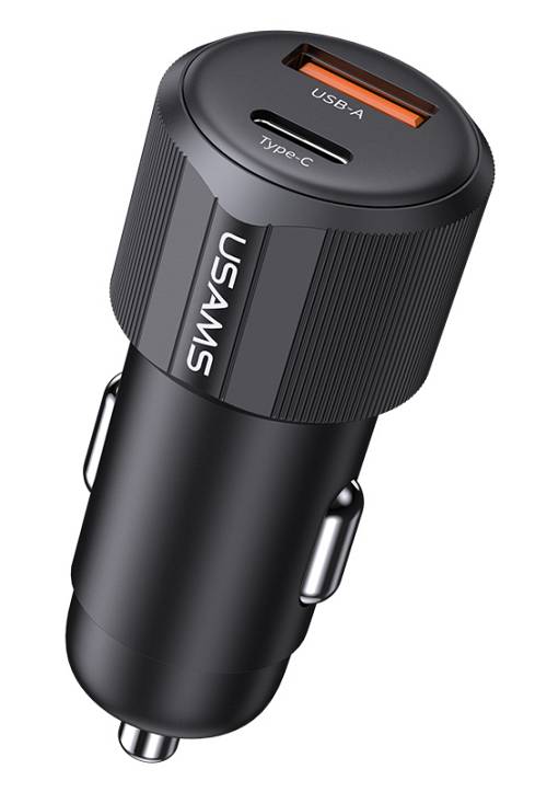 USAMS φορτιστής αυτοκινήτου CC283, USB & USB-C, 60W, μαύρος CC283CC01