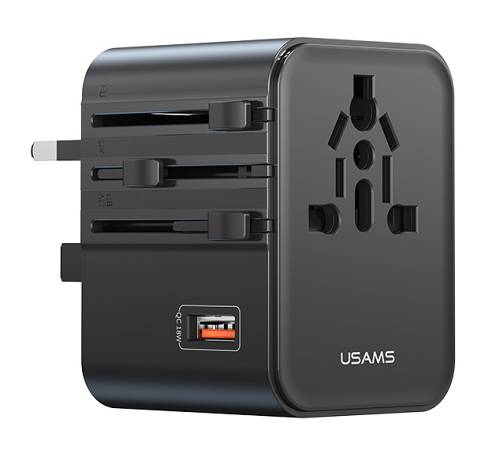 USAMS φορτιστής/αντάπτορας πρίζας CC309, USB & 2x USB-C, universal, 25W, μαύρος CC309TC01