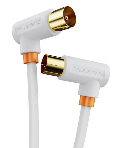 CABLETIME καλώδιο κεραίας CT-AV101-10, γωνιακό, 75 Ohm, 1m, λευκό CT-AV101-10-W1