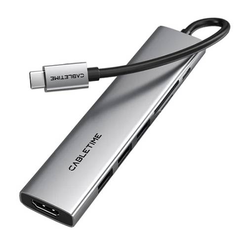 CABLETIME docking station CT-HBP2-AG7, 7 θυρών, USB-C, 4K, 100W, γκρι CT-HBP2-AG7