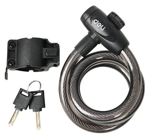 DELI κλειδαριά ποδηλάτου με κλειδί DL508062, Φ12mm, 1m, μαύρη DL508062