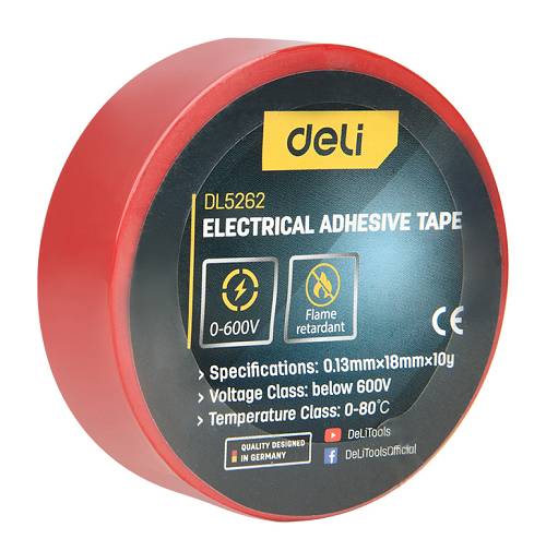 DELI μονωτική ταινία υψηλής αντοχής DL5262, 18mm x 9.15m, κόκκινη DL5262