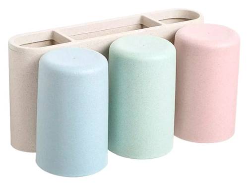 ECOCO βάση οδοντόβουρτσας με 3 ποτήρια E1615, μπεζ E1615