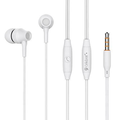 CELEBRAT earphones με μικρόφωνο G25, 3.5mm σύνδεση, Φ10mm, 1.2m, λευκά G25-WH