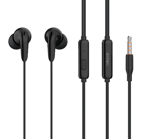 CELEBRAT earphones με μικρόφωνο G26, 3.5mm σύνδεση, Φ10mm, 1.2m, μαύρα G26-BK