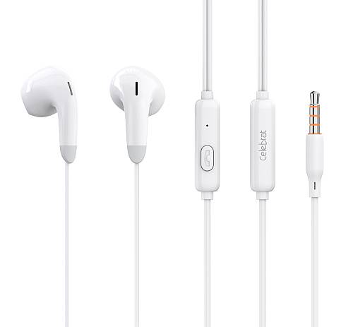 CELEBRAT earphones με μικρόφωνο G27, 3.5mm σύνδεση, Φ14mm, 1.2m, λευκά G27-WH