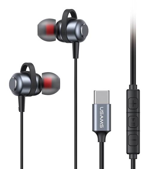 USAMS earphones με μικρόφωνο US-SJ758, USB-C σύνδεση, μεταλλικά, 1.2m, γκρι HSEP4801