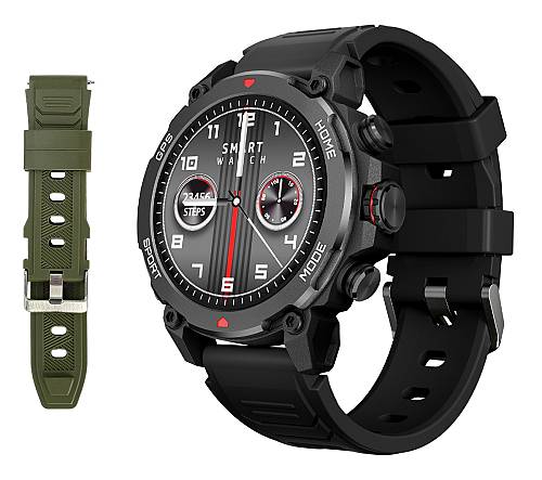 INTIME smartwatch G6 με 2x λουράκια, heart rate, 1.43" AMOLED, GPS, 5ATM/IP69, titanium black IT-070