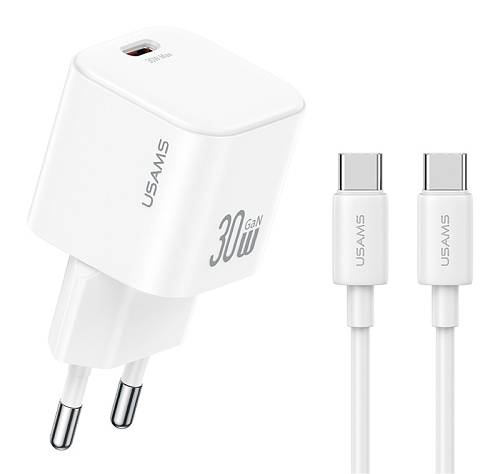 USAMS φορτιστής τοίχου CC262 με καλώδιο USB-C, 30W, GaN, λευκός JOXLTZ01