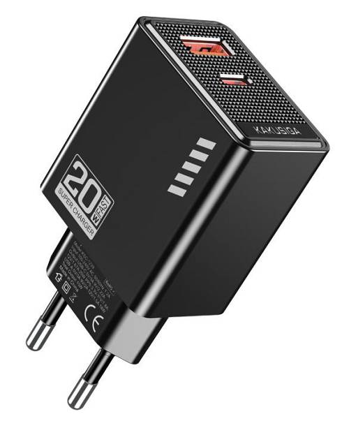 KAKUSIGA φορτιστής τοίχου KSC-1239, USB & USB-C, 20W, μαύρος KSC-1239-BK