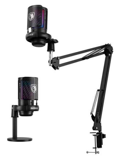 SADES gaming μικρόφωνο TYTO με βάση γραφείου & επιτραπέζια, pop φίλτρο, καρδιοειδές, USB, μαύρο ME6S-BK