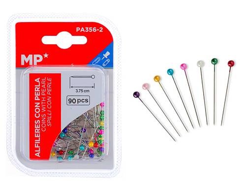 MP πινέζες με κεφάλι PA356-2, μεταλλικές, 3.75cm, πολύχρωμες, 90τμχ PA356-2