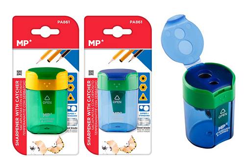 MP ξύστρα μολυβιών με κάδο PA834, 4x6cm, μπλε ή πράσινο, 1τμχ PA861