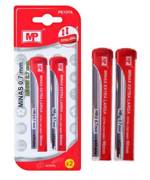 MP ανταλλακτικές μύτες για μηχανικό μολύβι PE137A, ΗΒ, 0.7mm, 2x 12τμχ PE137A