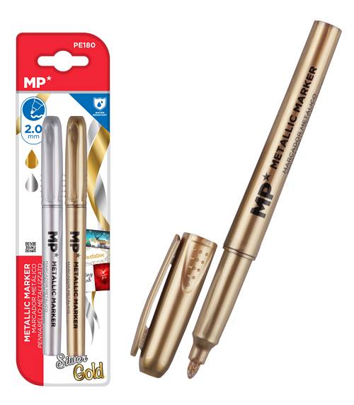 MP σετ μαρκαδόρων με μεταλλικά χρώματα PE180, 2mm, χρυσό & ασημί PE180