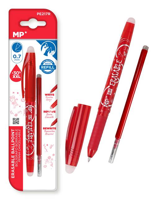 MP στυλό διαρκείας PE217R με ανταλλακτικό μελάνι, erasable, 0.7mm, κόκκινο PE217R
