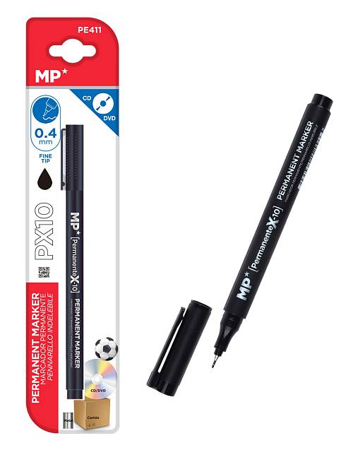 MP ανεξίτηλος μαρκαδόρος PE411, πάχος μύτης 0.4mm, μαύρος PE411