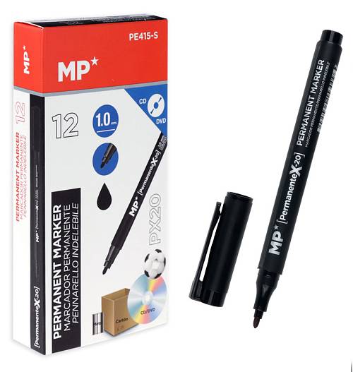 MP ανεξίτηλος μαρκαδόρος PE415-S για CD-DVD, 1mm, μαύρος 12τμχ PE415-S