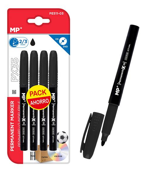MP ανεξίτηλος μαρκαδόρος PE511-03, 2/3mm, μαύρος, 4τμχ PE511-03