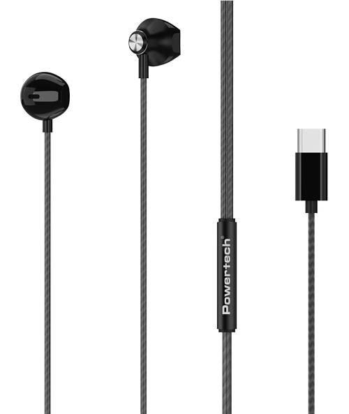 POWERTECH earphones με μικρόφωνο Prime, USB-C σύνδεση, 1.2m, μαύρα PT-1032