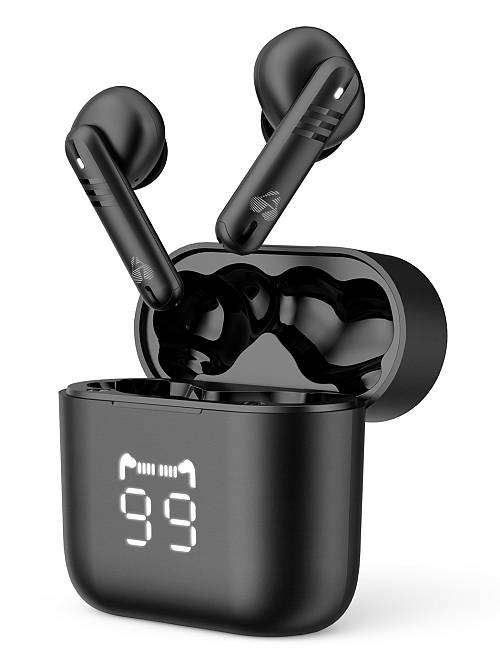 POWERTECH earphones με θήκη φόρτισης PT-1227, TWS, ENC, 30/480mAh, μαύρα PT-1227
