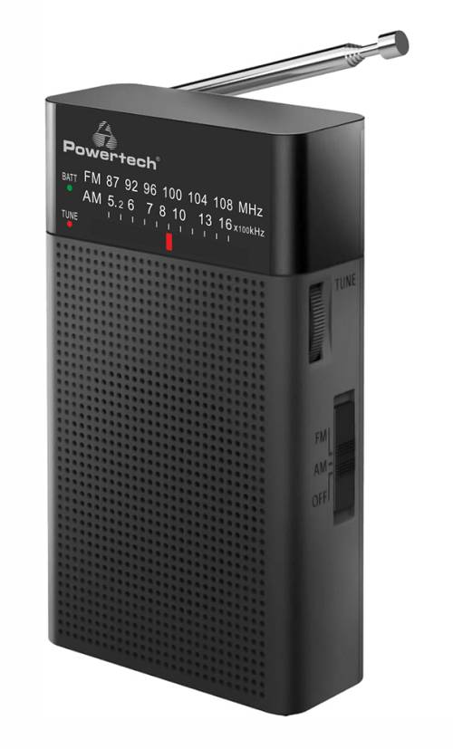 POWERTECH φορητό ραδιόφωνο PT-1245 με πτυσσόμενη κεραία, μαύρο PT-1245