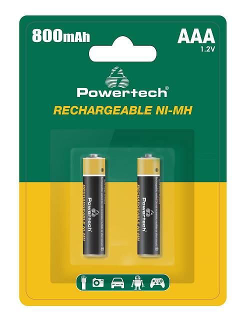 POWERTECH επαναφορτιζόμενες μπαταρίες NI-MH PT-1403, AAA, 800mah, 1.2V, 2τμχ PT-1403