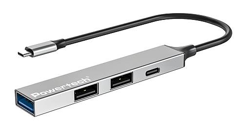 POWERTECH USB hub PT-1412, 4x θυρών, USB 3.2, 5Gbps, USB-C σύνδεση, γκρι PT-1412