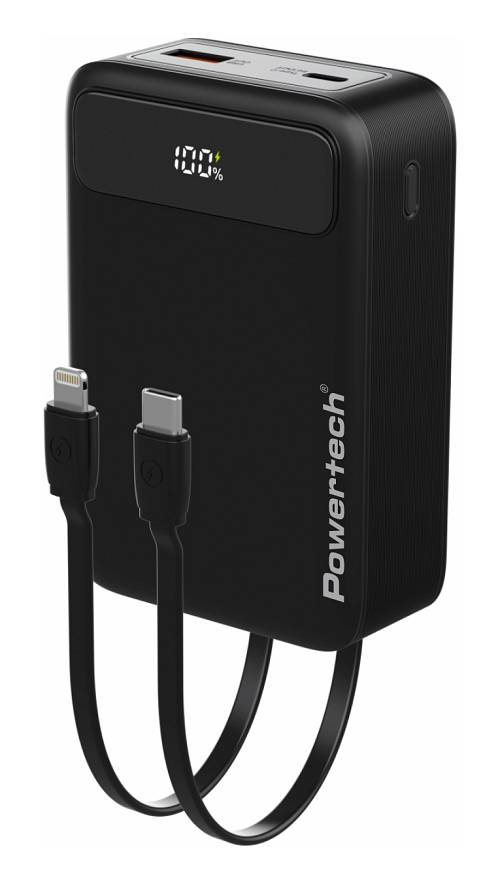 POWERTECH power bank PT-1504 με καλώδια & οθόνη, 20000mah, 22.5W, μαύρο PT-1504