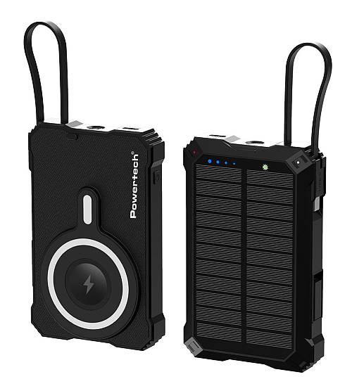 POWERTECH ηλιακό power bank PT-1505 με καλώδιο & φακό, 10000mah, magnetic wireless, 35W, μαύρο PT-1505