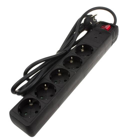 POWERTECH πολύπριζο ασφαλείας PT-883, 5x schuko, 16A, 3m, μαύρο PT-883