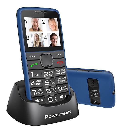 POWERTECH κινητό τηλέφωνο Sentry Eco V2, dual SIM, πλήκτρο SOS, μπλε PTM-24
