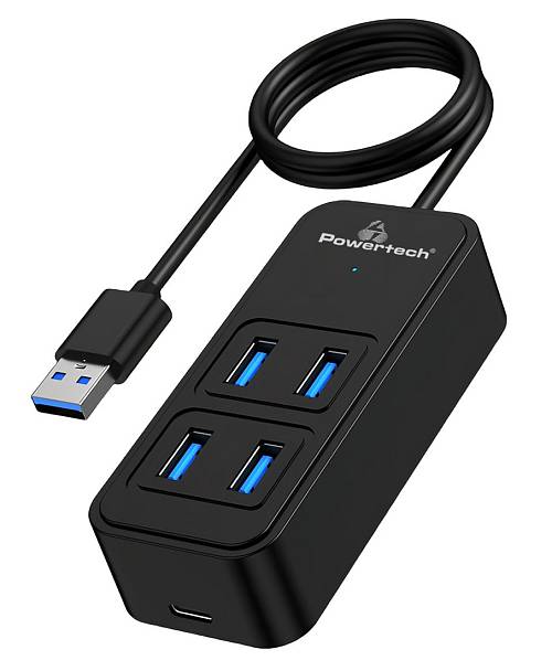 POWERTECH USB 3.2 hub PTR-0157, 4x θυρών, 5Gbps, USB σύνδεση, 1m, μαύρο PTR-0157