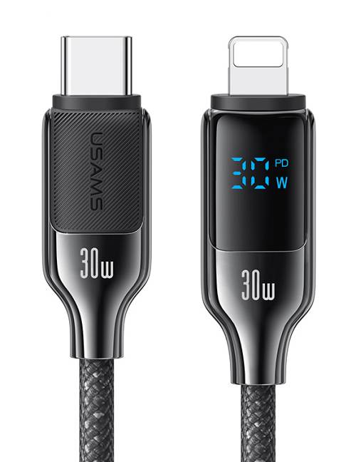 USAMS καλώδιο Lightning σε USB-C SJ741, 30W, 480Mbps, 1.2m, μαύρο SJ741USB01