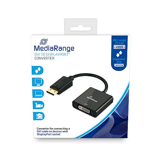 Καλώδιο MediaRange DVI to DisplayPort converter, gold-plated, DVI-I socket (24+5 Pin)/DP plug, 15cm, black (MRCS174)