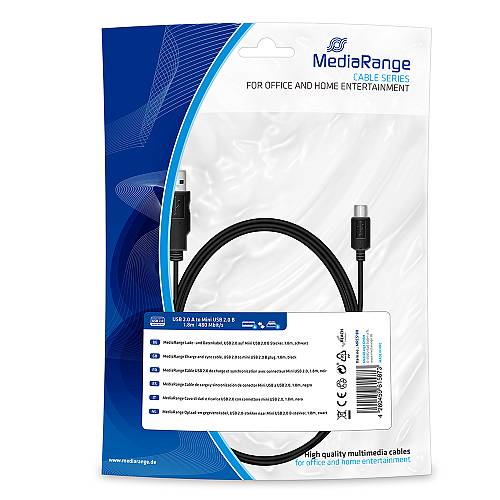Καλώδιο MediaRange Charge and sync, USB 2.0 to mini USB 2.0 B plug, 1.8m, black (MRCS188)