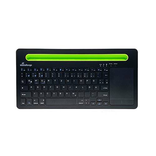 MediaRange Rechargeable Wireless Multi Device Bluetooth Keyboard with 78 keys, touchpad & Tablet slot (Black) (MROS131-GR)