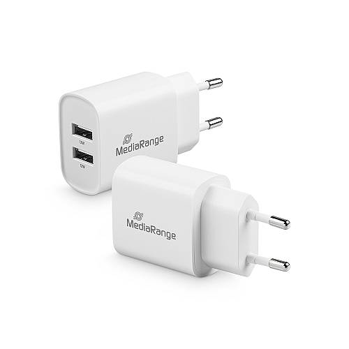 MediaRange 12W charger with two USB-A outputs, white (MRMA114)