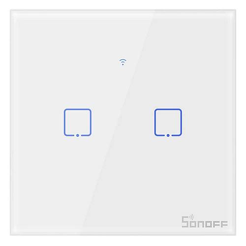Sonoff T0EU2C-TX Χωνευτός Διακόπτης Τοίχου Wi-Fi για Έλεγχο Φωτισμού με Πλαίσιο και Δύο Πλήκτρα Αφής Φωτιζόμενος Λευκός (IM190314010) (SONIM190314010)