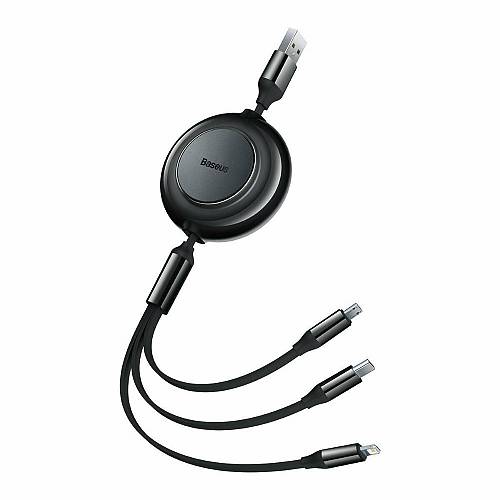 Baseus Bright Mirror 2 Flat / Retractable USB to Type-C / micro USB / Lightning Cable 3.5A Μαύρο 1.1m  (CAMJ010001) (BASCAMJ010001)