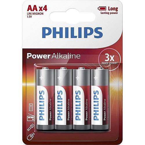 Philips Power Αλκαλικές Μπαταρίες AA 1.5V 4τμχ (LR6P4B/10) (PHILR6P4B-10)