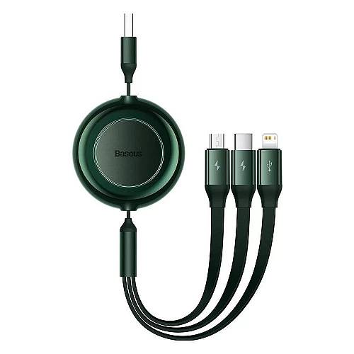 Baseus Bright Mirror 2 Flat / Retractable USB to Lightning / Type-C / micro USB Cable 3.5A Πράσινο 1.1m (CAMJ010006) (BASCAMJ010006)