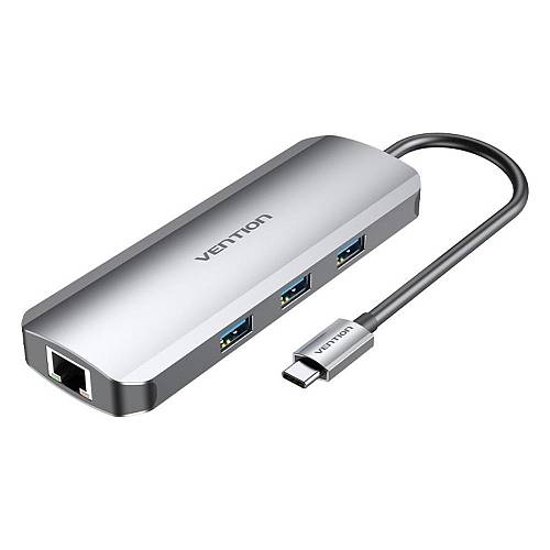 VENTION Type-C to HDMI/USB 3.0*3/RJ45/SD/TF/TRRS 3.5mm/PD 100W Docking Station 0.15M Gray Aluminum Alloy Type (TOLHB) (VENTOLHB)