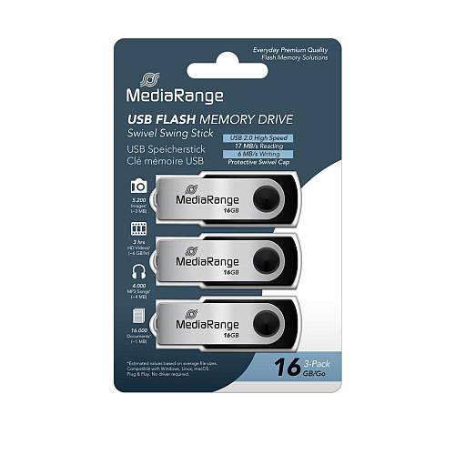 MediaRange USB flash drives, 16GB, Pack 3 (MR910-3)