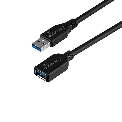 MediaRange USB Extension Cable, USB-A Plug to USB-A Socket, USB 3.0, 5 GB/s Data Transfer Rate, 5m, Black (MRCS241)