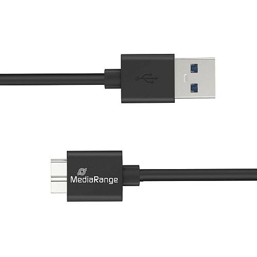 MediaRange USB-A to Micro-B USB 3.0 Charge and Sync Cable, USB 3.0, 5 Gbps, 5W max., 50cm, Black (MRCS239)