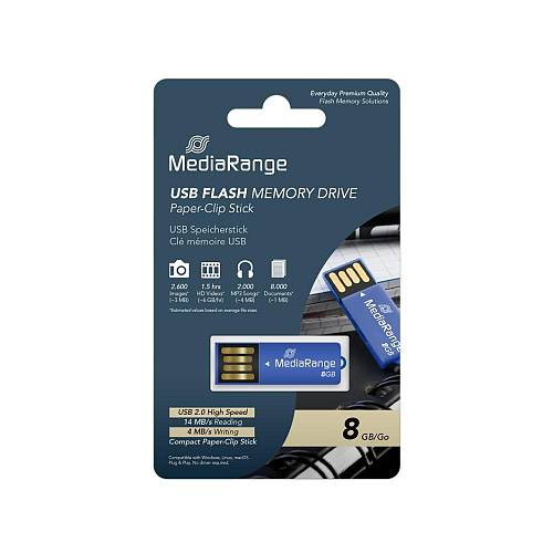 MediaRange USB 2.0 Nano Flash Drive Paper-clip stick 8GB (Blue) (MR975)