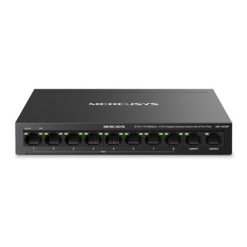 Mercusys 8-Port 10/100 Mbps + 2-Port Gigabit Desktop Switch with 8-Port PoE+ (MS110CMP) (MERMS110CMP)