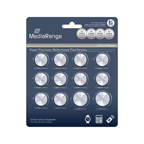 MediaRange Lithium Coin Cells Assorted set CR2016|CR2025|CR2032|CR2450 Pack 12  (MRBAT139)