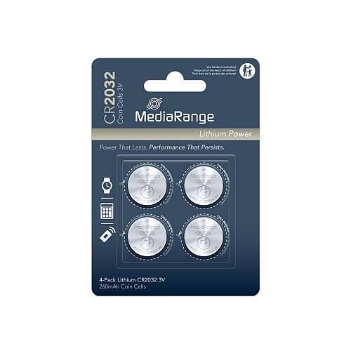 MediaRange Lithium Coin Cells CR2032|3V Pack 4  (MRBAT132)